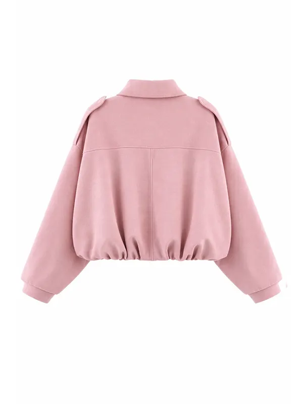 Womens Pink Suede Bomber Jacket - Image 2