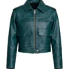 Women’s Teal Green Military Style Leather Jacket