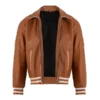 tan brown leather varsity jacket women