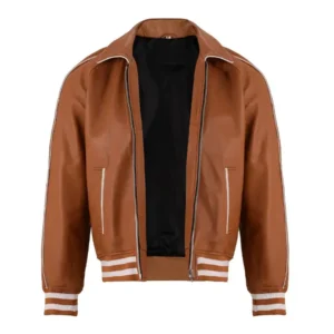 tan brown leather varsity jacket women