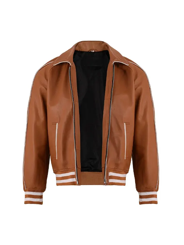 tan brown leather varsity jacket women