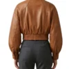 women brown leather bomber jacket