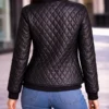 Women Faux Leather Quilted Jacket Black - Image 2