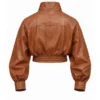 Women’s Cropped Brown Leather Bomber Jacket - Image 4