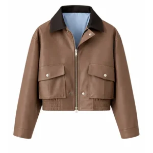 women’s brown cropped bomber leather jacket