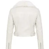 women’s white leather biker jacket with faux fur collar