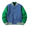 Classic Snap Button Bomber Denim Varsity Jacket