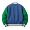Classic Snap Button Bomber Denim Varsity Jacket - Image 2