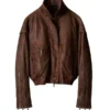 Distressed Vintage Leather Brown Bomber Jacket