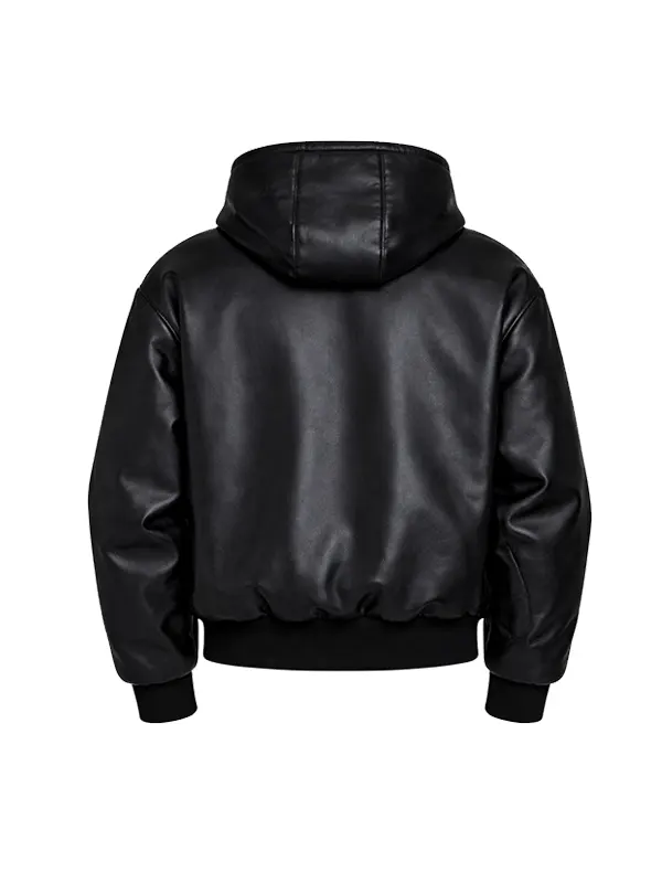 Men's Black Faux Leather Bomber Jacket