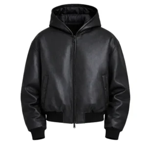 Mens Black Faux Leather Bomber Jacket