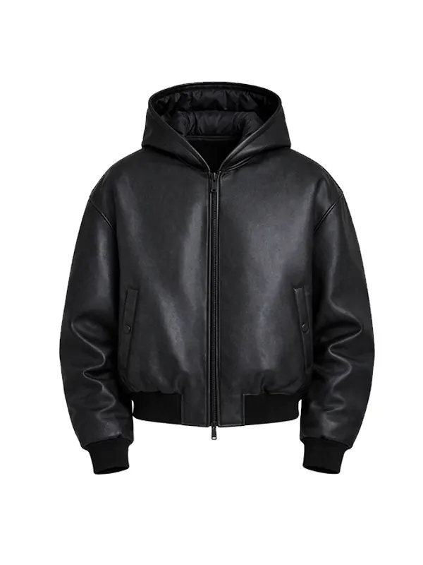 Mens Black Faux Leather Bomber Jacket