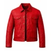 Mens Red Leather Trucker Jacket