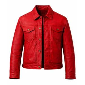 Mens Red Leather Trucker Jacket