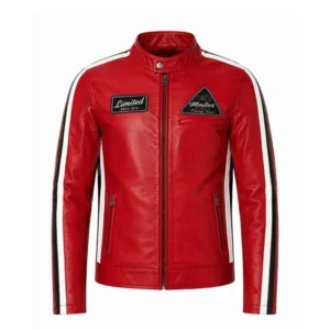 Men's Red Racing Moto Biker Leather Jacket