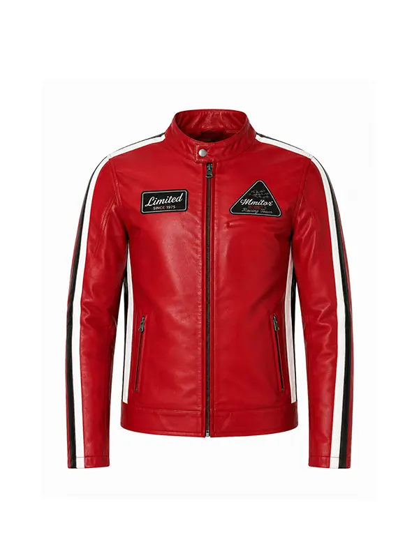 Men's Red Racing Moto Biker Leather Jacket