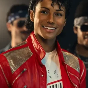 Michael 2026 Jaafar Jackson Red Bomber Jacket