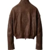 Distressed Vintage Leather Brown Bomber Jacket - Image 2
