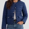 Womens Blue Quilted Straight Jacket