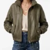 Womens Green Leather Bomber Jacket