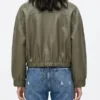 Women's Green Oversized Leather Bomber Jacket