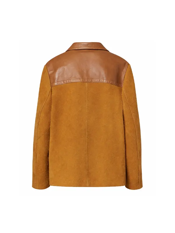 Women Leather Trimmed Oversized Suede Jacket - Image 2