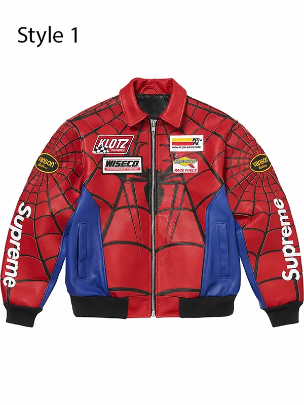 supreme spider man leather jacket