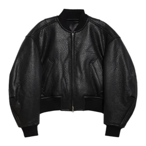 Women Black Leather Crop Bomber Jacket