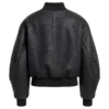 Women's Black Leather Bomber Jacket