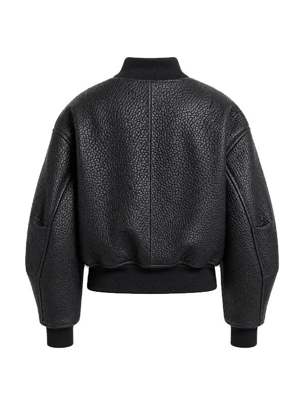 Women's Black Leather Bomber Jacket