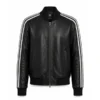 David Beckham black Leather Track Jacket