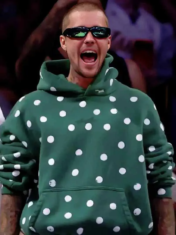 Justin Bieber Green Polka Dot Hoodie - Image 2