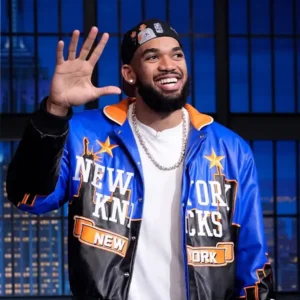 Karl-Anthony Towns NY Knicks Leather Bomber Jacket