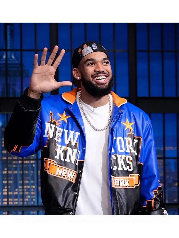 Karl-Anthony Towns NY Knicks Leather Bomber Jacket