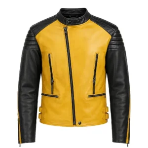 Men's Yellow Leather Motorcycle Jacket