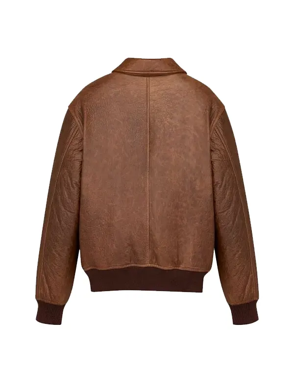 Men’s Vintage Brown Leather Bomber Jacket - Image 2