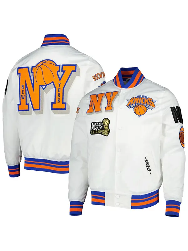 New York Knicks 2X Champions Mash-Up Satin Varsity Jacket - Image 3