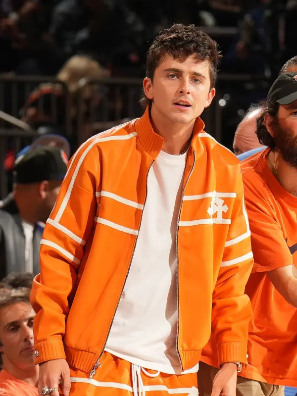 Timothée Chalamet NBA Finals Orange Jacket