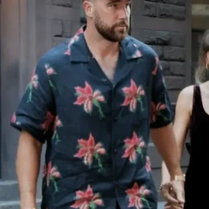 Travis Kelce NY Black Linen Bowling Shirt