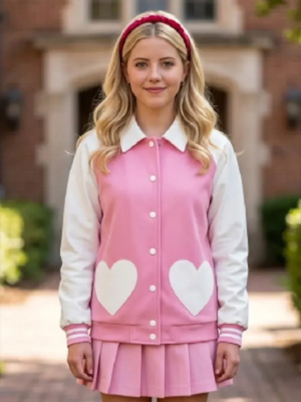 Elle 2026 Lexi Minetree Hearts Pocket Pink Varsity Jacket - Image 2