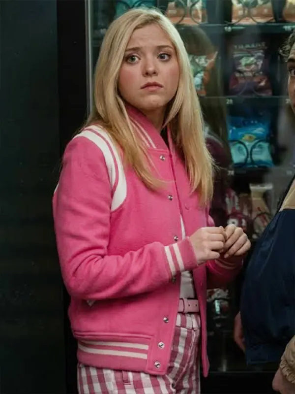 Elle 2026 Lexi Minetree Pink Wool Teddy Bomber Jacket