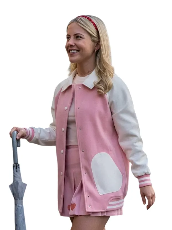 Elle Lexi Minetree Hearts Pocket Pink Varsity Jacket