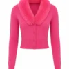 Elle 2026 Lexi Minetree Pink Fur Collar Cardigan - Image 3