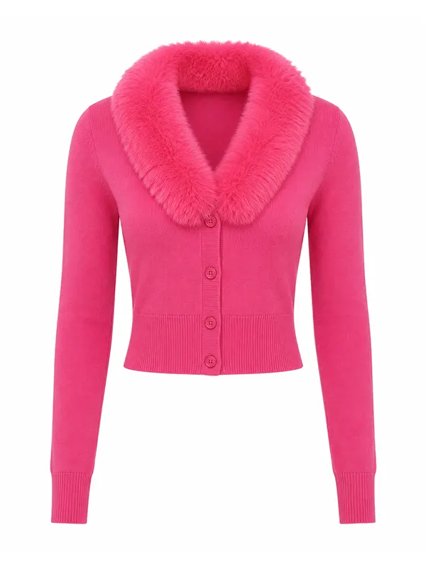 Elle 2026 Lexi Minetree Pink Fur Collar Cardigan - Image 3