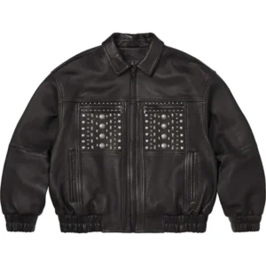Genuine Multi Stud Black Leather Biker Jacket