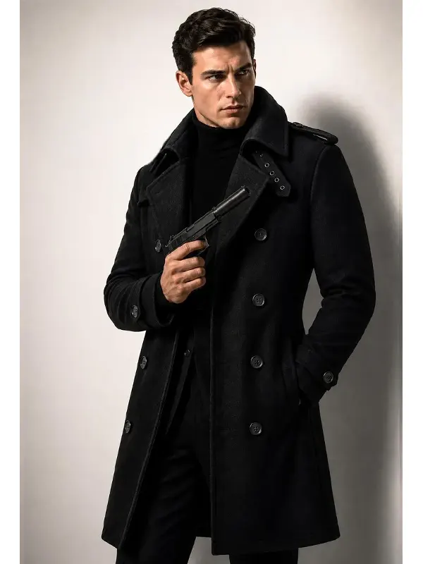James Bond 007 First Light black wool trench coat 2026