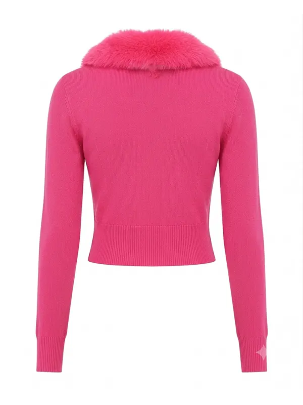 Elle 2026 Lexi Minetree Pink Fur Collar Cardigan - Image 4