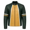 Men's Green Yellow Leather Cafe Racer Jacket