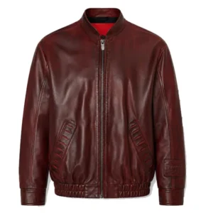 Mens Maroon Quilted Shoulder Bomber Jacket