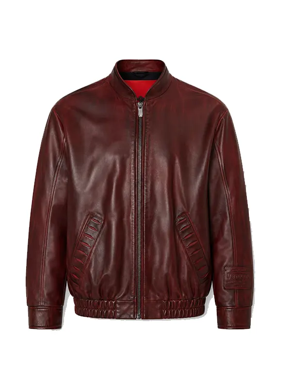 Mens Maroon Quilted Shoulder Bomber Jacket